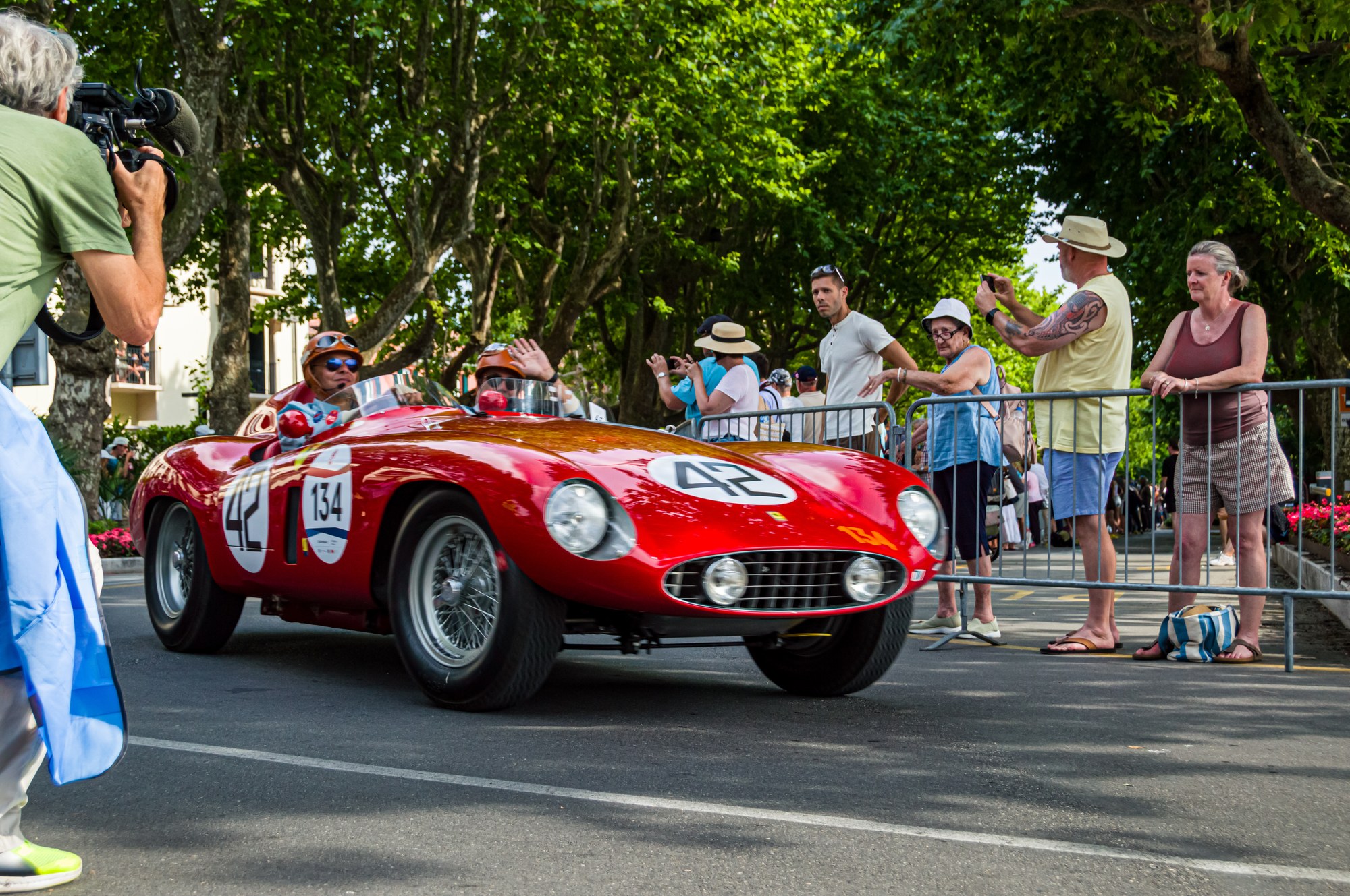 Ferrari 750 Monza racing at a European classic car rally